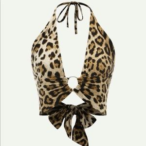 NWOT Leopard plunge crop halter top